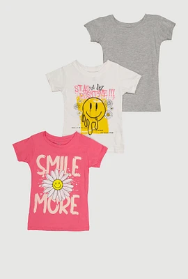 Girls Smile More Graphic Tees 3 Pack, Multi, Size 7-8