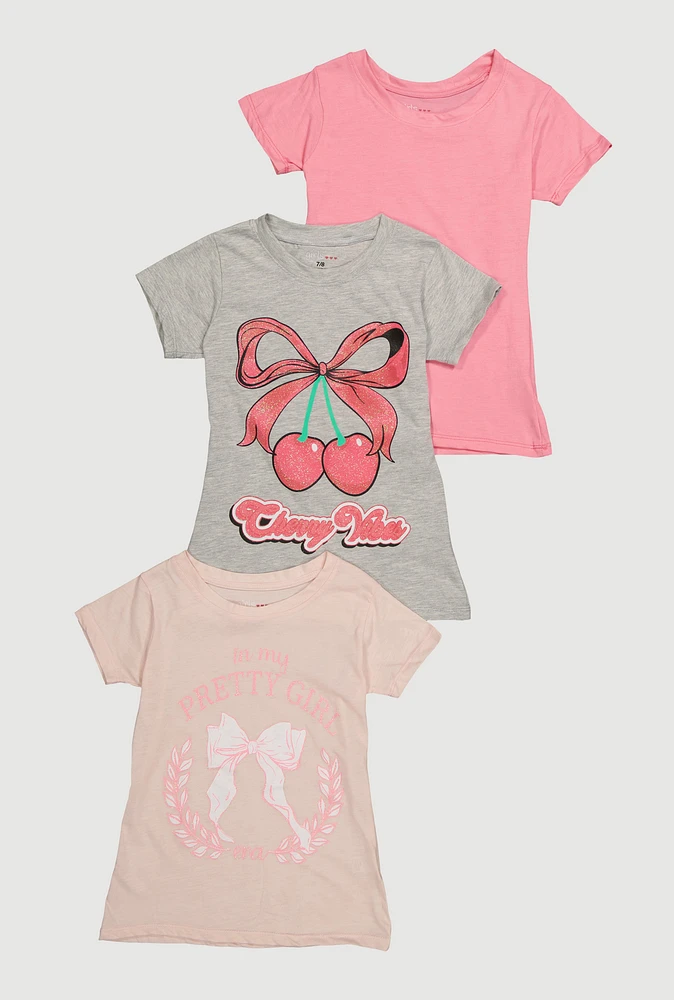 Girls In My Pretty Girl Era Graphic Tees 3 Pack, Pink, Size 7-8