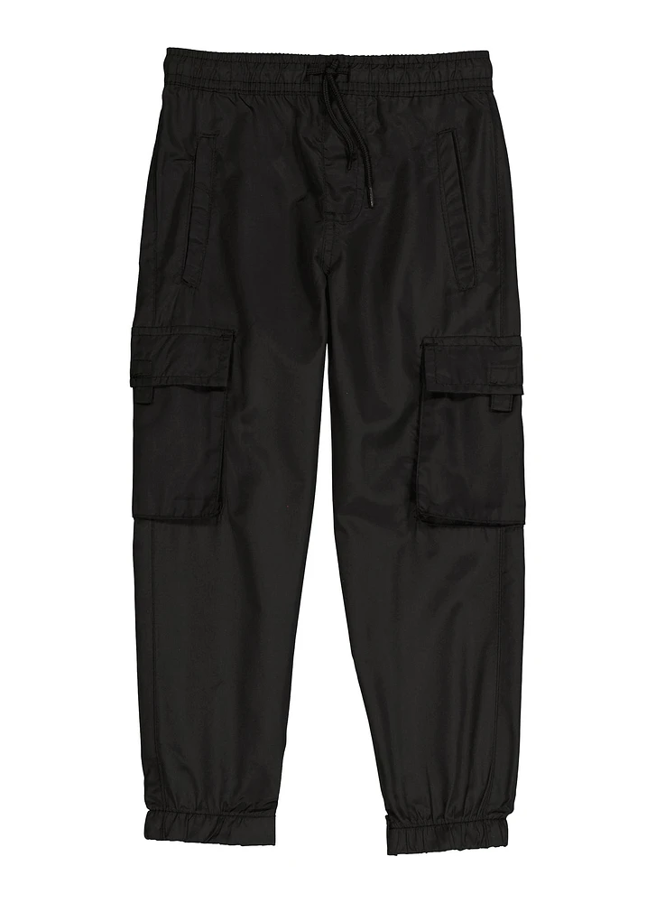 Little Boys Nylon Cargo Pocket Joggers, Black, Size 4