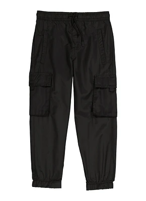 Little Boys Nylon Cargo Pocket Joggers, Black, Size 4