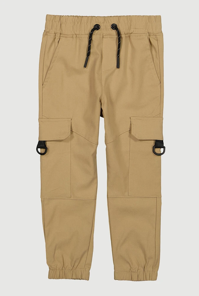 Little Boys Cargo Pocket Drawstring Joggers, Khaki, Size 5