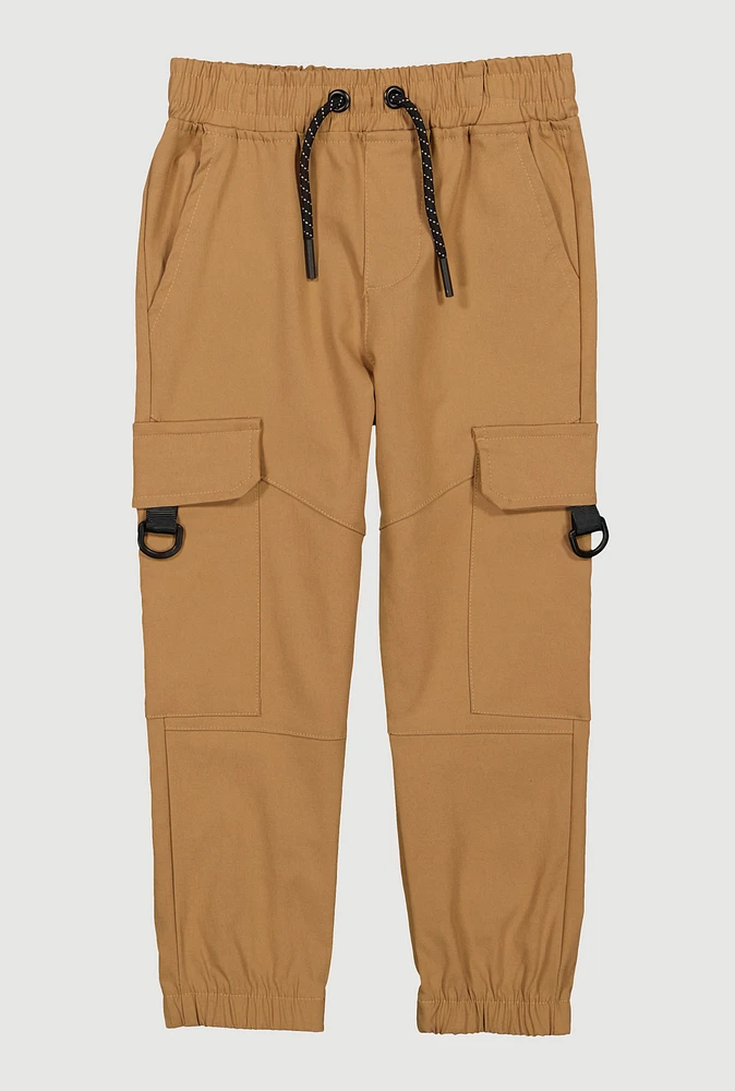 Little Boys Drawstring Cargo Joggers, Khaki, Size 6