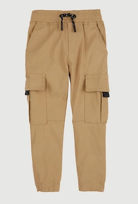 Little Boys Drawstring Waist Cargo Pocket Joggers, Khaki, Size 5