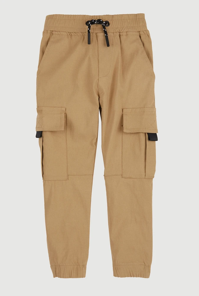 Little Boys Drawstring Waist Cargo Pocket Joggers, Khaki, Size 6