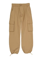 Boys Cargo Pocket Drawstring Hem Joggers, Khaki, Size 10-12