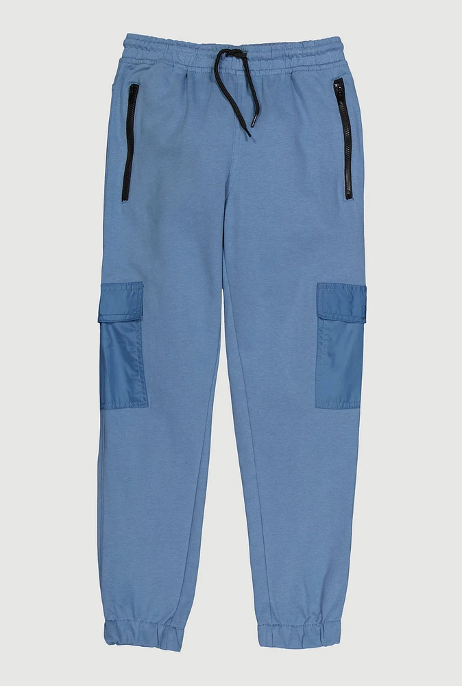 Boys Zip Pocket Cargo Sweatpants, Blue,