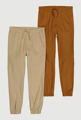 Boys Solid Drawstring Joggers 2 Pack, Khaki, Size 10-12