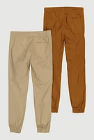Boys Solid Drawstring Joggers 2 Pack, Khaki, Size 10-12