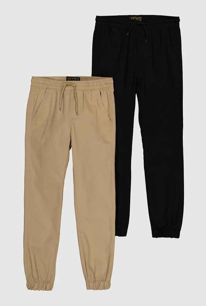 Boys Twill Drawstring Joggers 2 Pack, Multi,