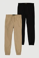 Boys Twill Drawstring Joggers 2 Pack, Multi,