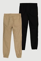 Boys Twill Drawstring Joggers 2 Pack, Multi,