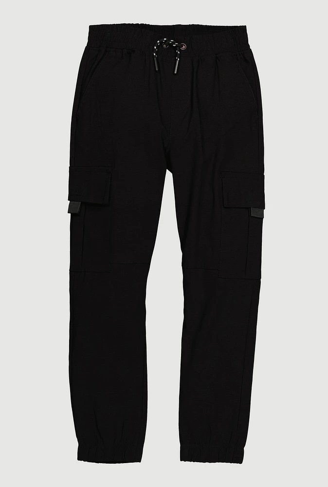 Boys Drawstring Cargo Pocket Joggers, Black,