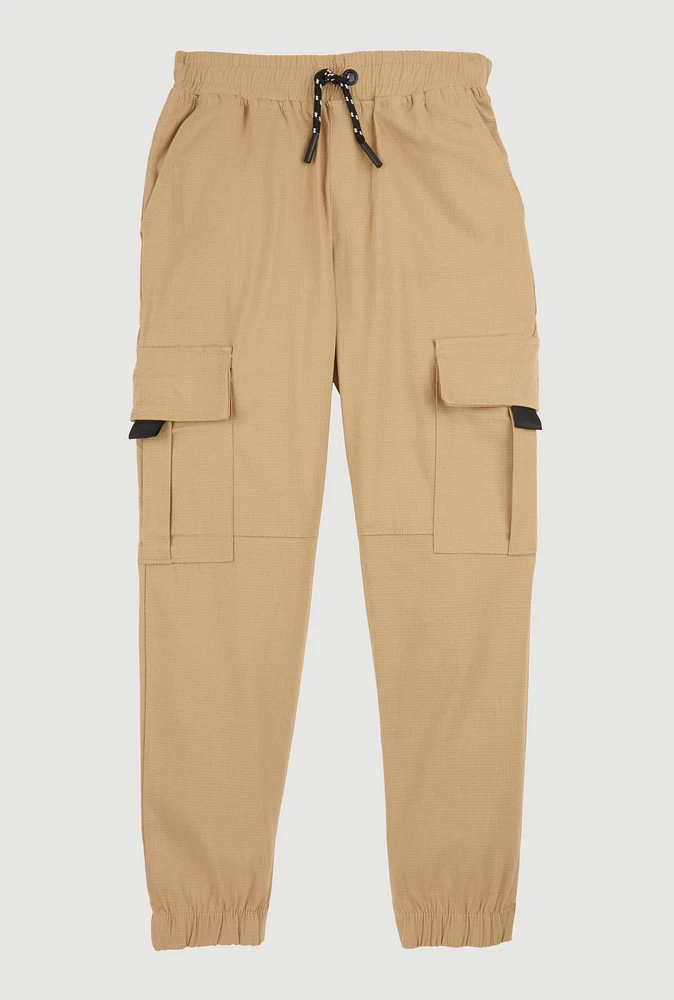 Boys Drawstring Waist Cargo Pocket Joggers, Khaki, Size 8