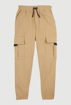 Boys Drawstring Waist Cargo Pocket Joggers, Khaki, Size 8