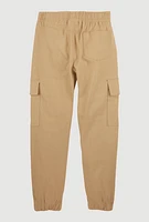 Boys Drawstring Waist Cargo Pocket Joggers, Khaki, Size 8