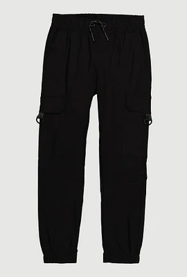 Boys Cargo Pocket Drawstring Joggers, Black, Size 18