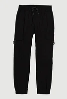 Boys Cargo Pocket Drawstring Joggers, Black, Size 18