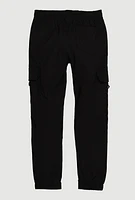 Boys Cargo Pocket Drawstring Joggers, Black, Size 18