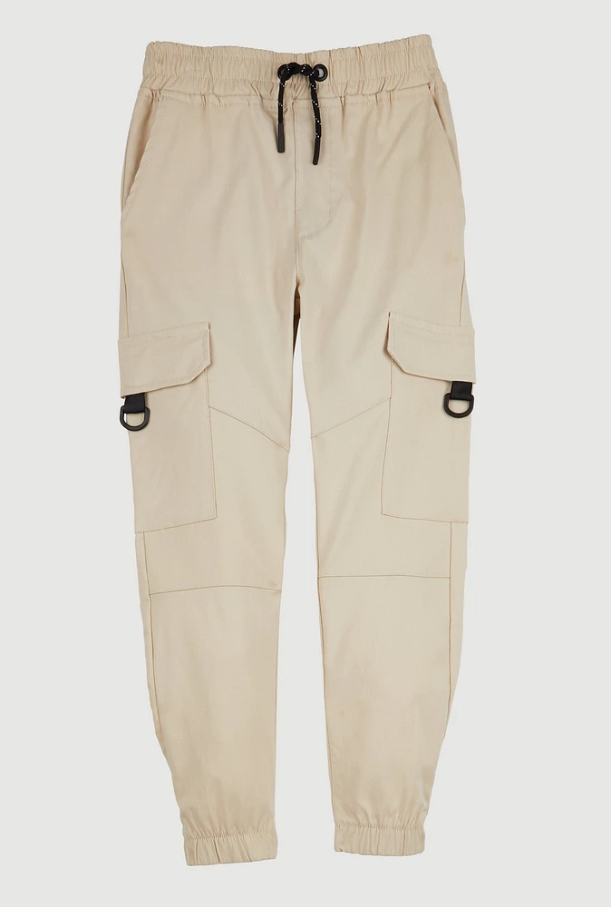 Boys Drawstring D Ring Cargo Joggers, Khaki, Size 14-16