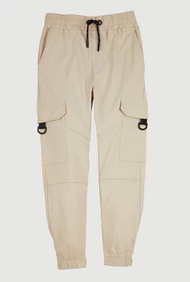 Boys Drawstring D Ring Cargo Joggers, Khaki, Size 14-16