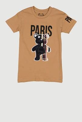 Little Boys Embroidered Paris Bear Graphic Tee, Brown, Size 6