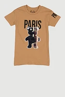 Little Boys Embroidered Paris Bear Graphic Tee, Brown, Size 6