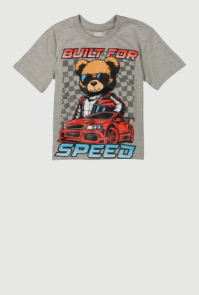 Little Boys Built For Speed Bear Tee, Grey,