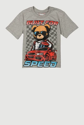 Little Boys Built For Speed Bear Tee, Grey,