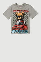 Little Boys Built For Speed Bear Tee, Grey,