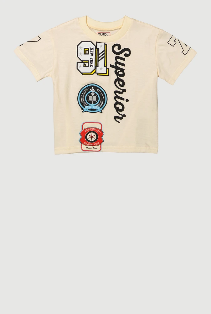 Little Boys Superior Graphic Print Tee, Beige, Size 7