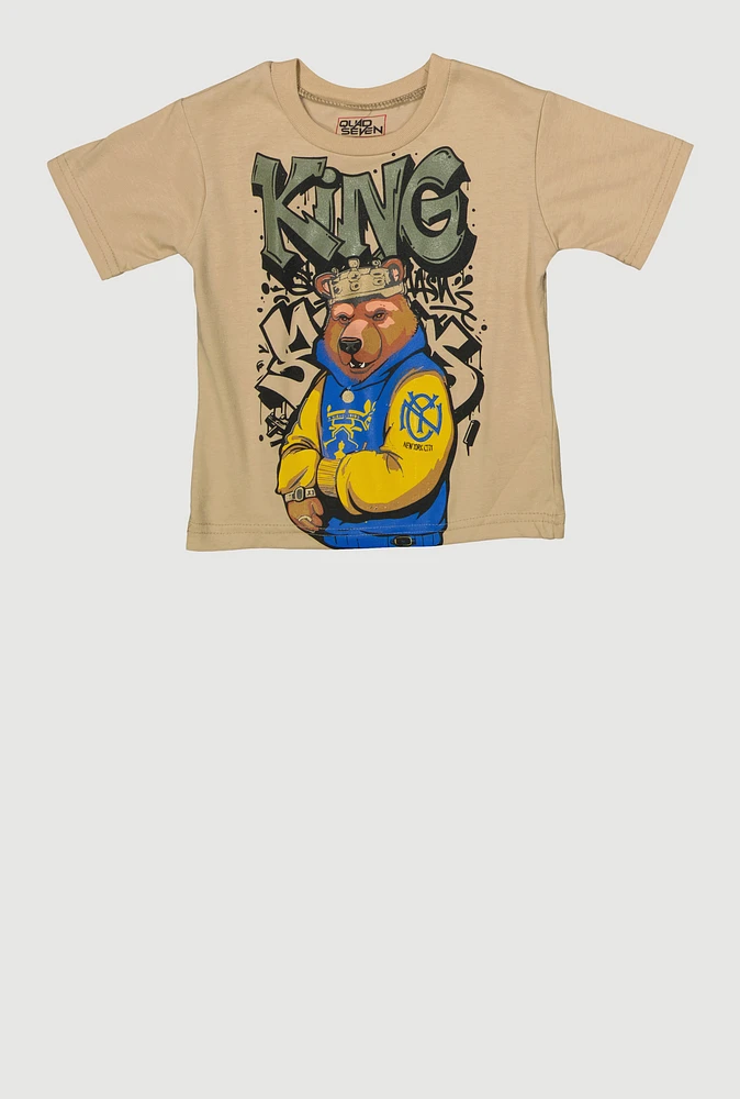 Little Boys King Graffiti Graphic Tee, Beige, Size 5-6