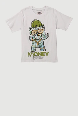 Little Boys Money Talks Bear Graphic Tee, White, Size 4
