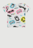 Little Boys Video Game Patterned T Shirt, Multi, Size 7