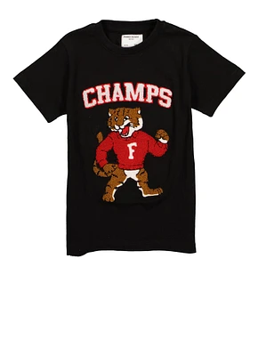 Little Boys Champs Chenille Patch Graphic Tee, Black, Size 5