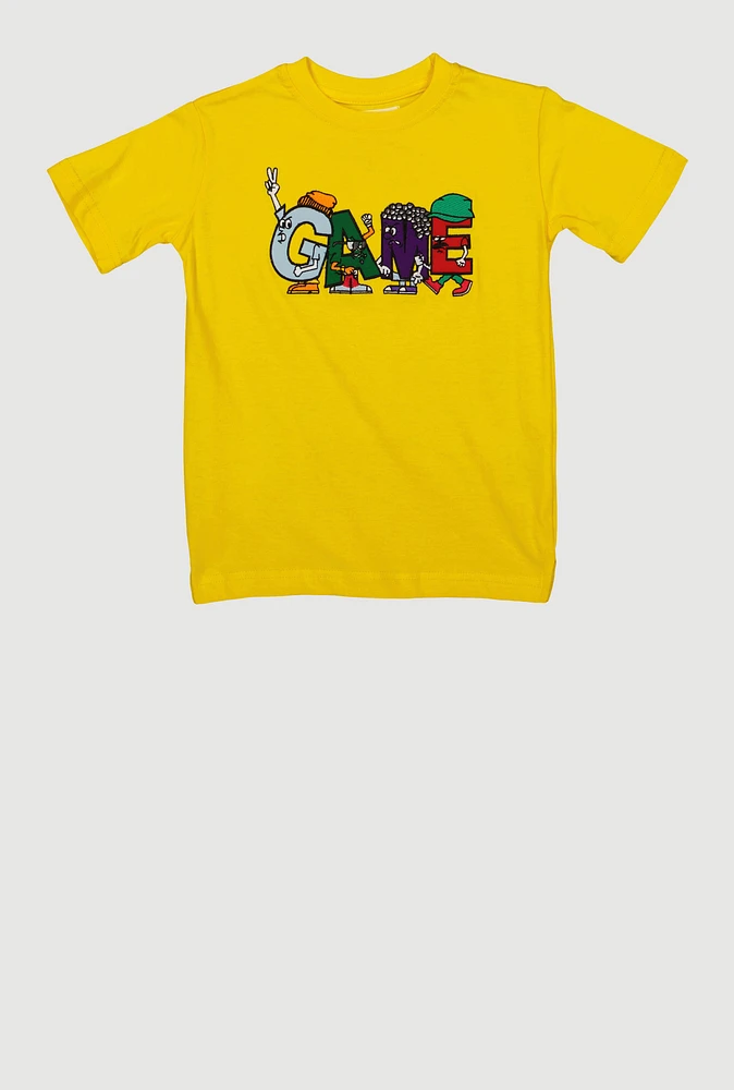 Little Boys Game Embroidered Tee, Yellow, Size 5