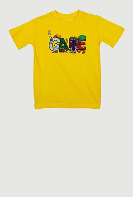 Little Boys Game Embroidered Tee, Yellow, Size 5