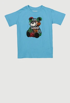 Little Boys Graffiti Bear Patch Graphic Tee, Blue, Size 6