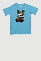 Little Boys Graffiti Bear Patch Graphic Tee, Blue, Size 6