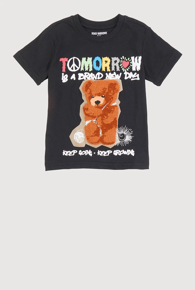 Little Boys Tomorrow Chenille Bear Graphic Tee, Black, Size 5