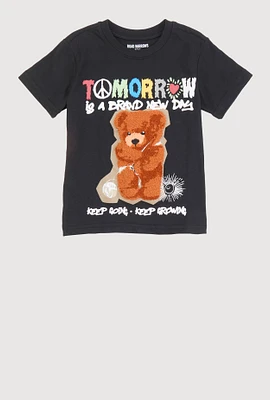Little Boys Tomorrow Chenille Bear Graphic Tee, Black, Size 5