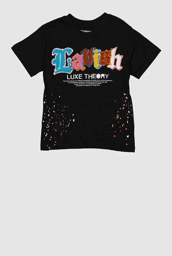 Little Boys Lavish Chenille Patch Graphic Tee, Black, Size 7