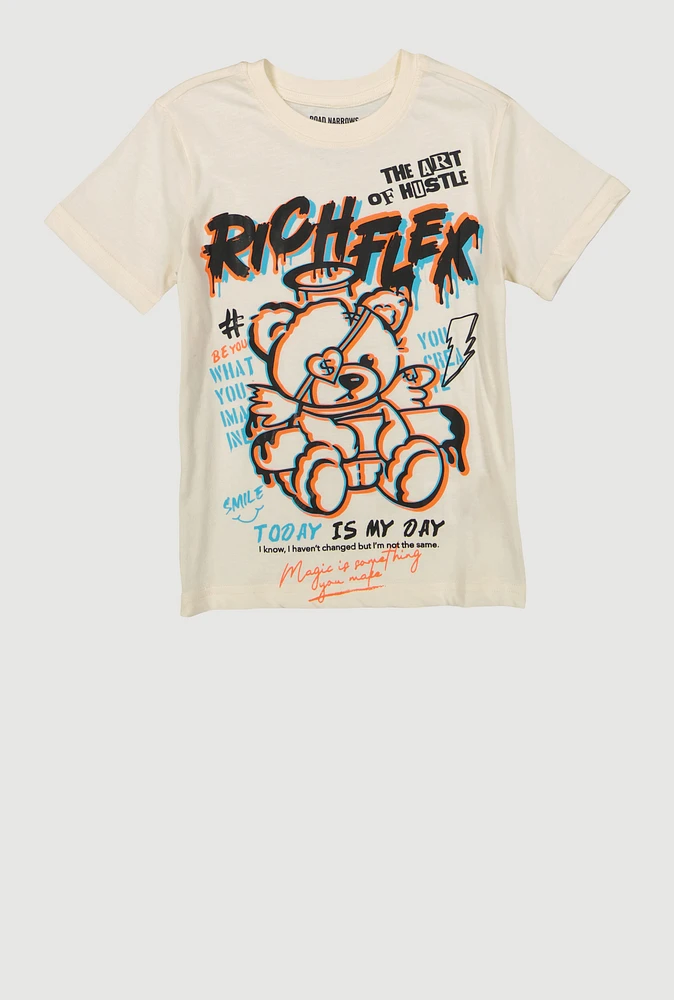 Little Boys Rich Flex Bear Graphic Tee, Beige, Size 7