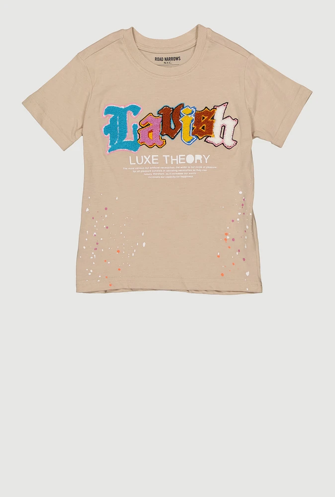 Little Boys Lavish Chenille Graphic Tee, Beige, Size 4