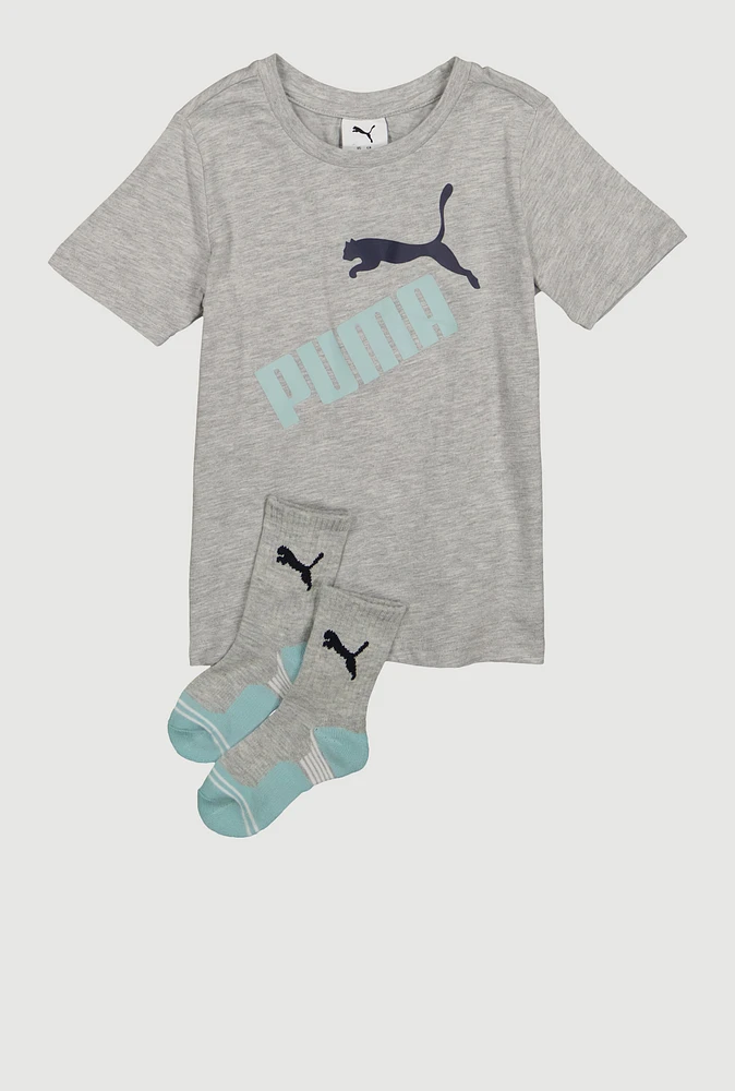 Little Boys Puma Marled Tee with Socks, Grey, Size 7
