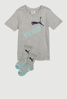 Little Boys Puma Marled Tee with Socks, Grey, Size 7
