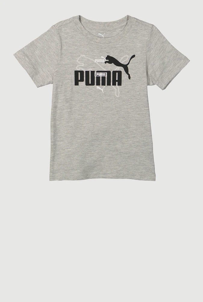 Little Boys Puma Logo Graphic Print Tee, Grey, Size 5