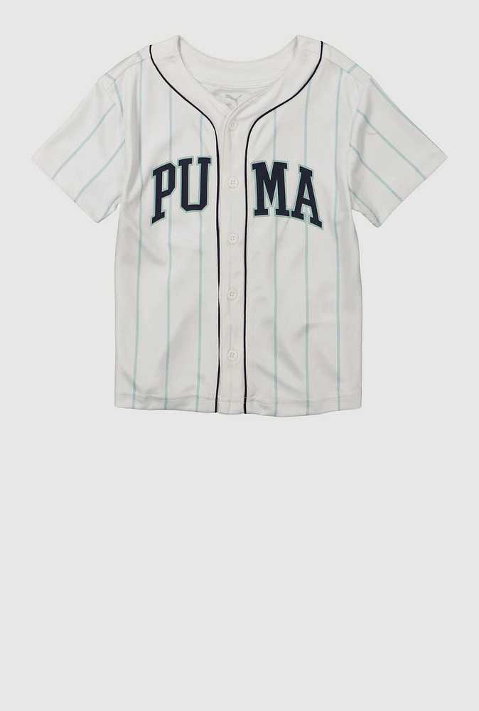Littlle Boys Puma Striped Baseball Tee, White, Size 7