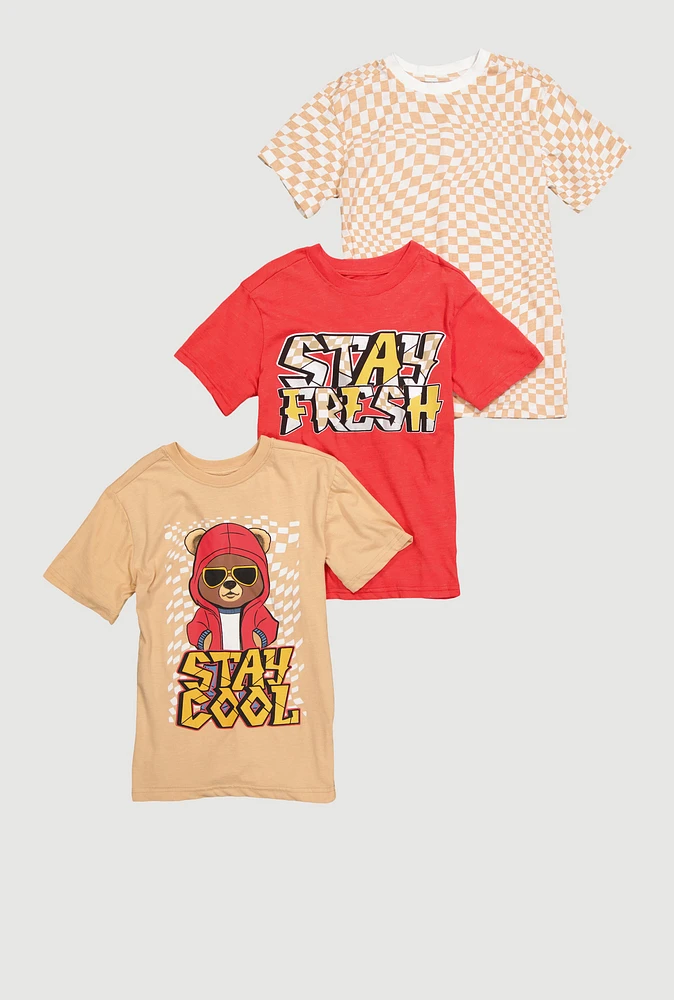 Boys Stay Cool Teddy Short Sleeve Crew Neck Tee 3 Pack, Multi,