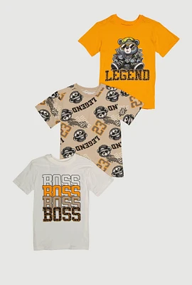 Boys Boss Legend Graphic Tees 3 Pack, Multi, Size 8