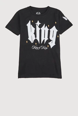Boys King Embroidered Graphic Tee, Black, Size 10-12